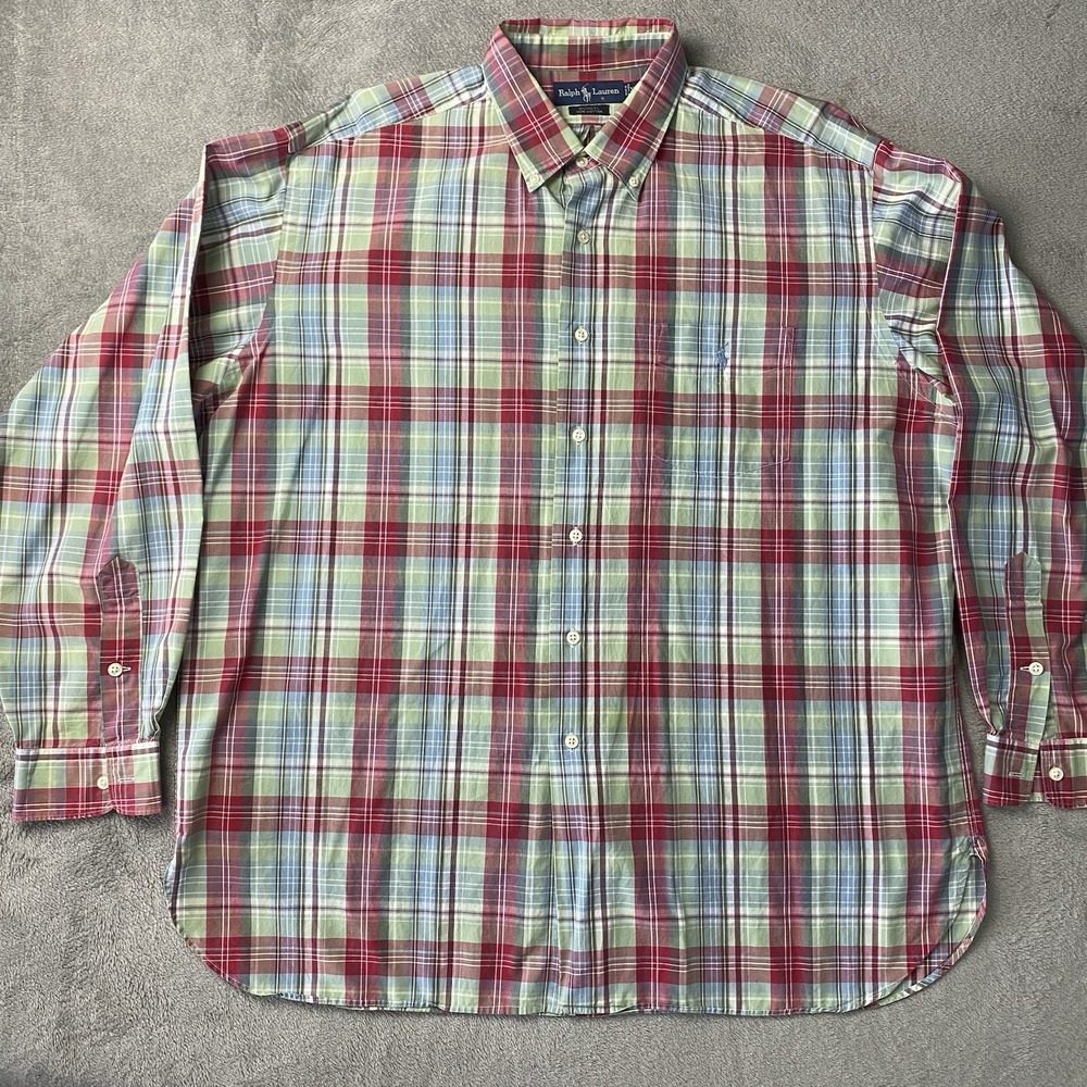 Ralph Lauren Shirt Mens XL Green Red Plaid McMeel Long Sleeve Button Down